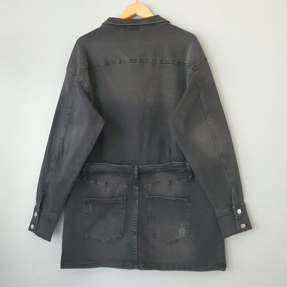 Fashion Nova Black Distressed Denim Long Sleeve Romper Mini Dress Womens 2XL - Picture 4 of 8